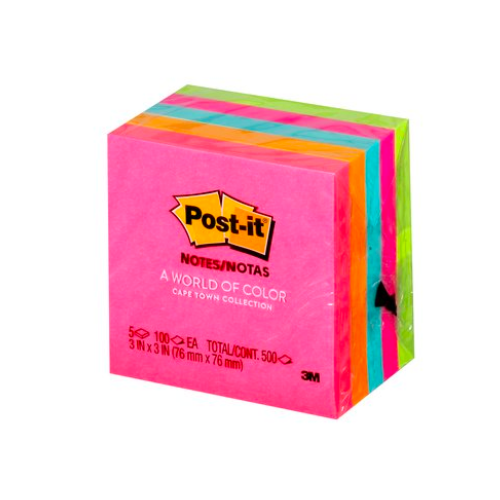 3M 3"x3" 654-5PK Cape Town 5 Color Post It 報事貼 (pkg)